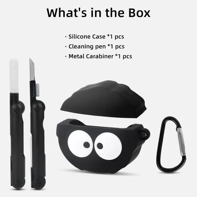 Alt view image 7 of 7 - for AirPods 4 Case Cover Cute, Soft Silicone Protective, Black | with Cleaner kit, 3D Funny Anime Cartoon Character Design Case for Apple AirPods 4th Generation for Women Men Girls Boys