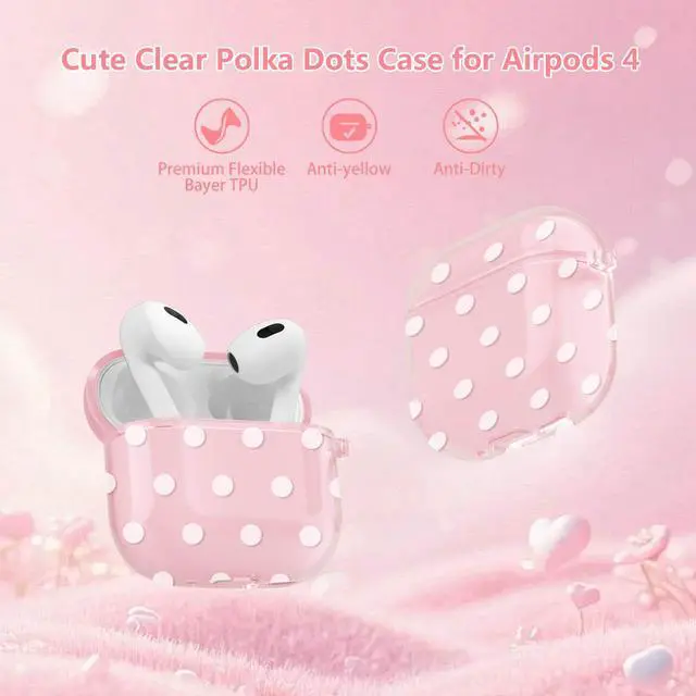 Alt view image 2 of 7 - for Airpods 4 Case Clear,Cute White Polka Dot Pattern for Airpods 4th Generation Case Cover,Aesthetics Retro Design Shockproof Protective Soft TPU with Coloful Keychain for Women Girls-Pink