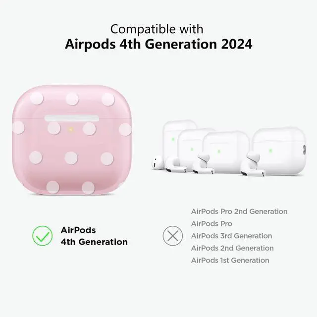 Alt view image 3 of 7 - for Airpods 4 Case Clear,Cute White Polka Dot Pattern for Airpods 4th Generation Case Cover,Aesthetics Retro Design Shockproof Protective Soft TPU with Coloful Keychain for Women Girls-Pink