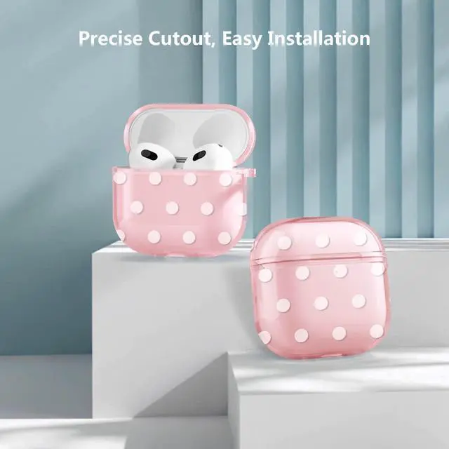 Alt view image 4 of 7 - for Airpods 4 Case Clear,Cute White Polka Dot Pattern for Airpods 4th Generation Case Cover,Aesthetics Retro Design Shockproof Protective Soft TPU with Coloful Keychain for Women Girls-Pink