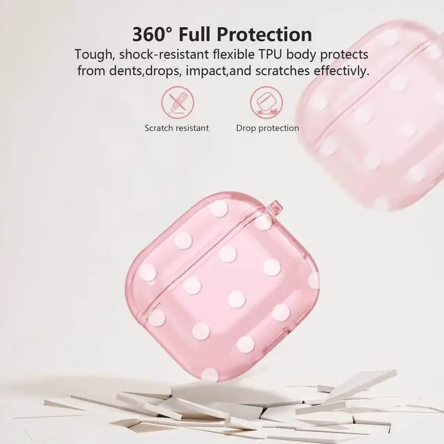 Alt view image 5 of 7 - for Airpods 4 Case Clear,Cute White Polka Dot Pattern for Airpods 4th Generation Case Cover,Aesthetics Retro Design Shockproof Protective Soft TPU with Coloful Keychain for Women Girls-Pink