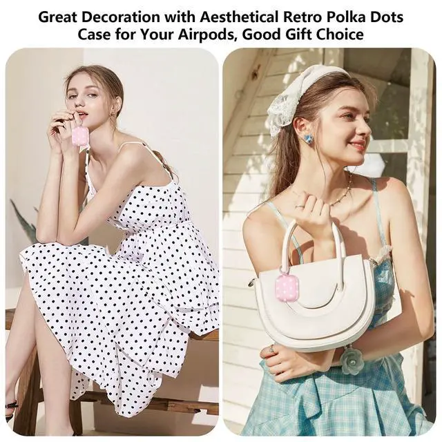 Alt view image 7 of 7 - for Airpods 4 Case Clear,Cute White Polka Dot Pattern for Airpods 4th Generation Case Cover,Aesthetics Retro Design Shockproof Protective Soft TPU with Coloful Keychain for Women Girls-Pink