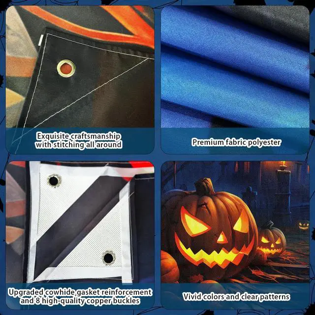 Alt view image 3 of 5 - Halloween Decorations Garage Door Cover, Large Hanging Backdrop Door Cover Halloween Garage Wall Decorations for Outdoor Home Yard Garage Door Decorations Party Photo Backgrounds (7X16Ft)