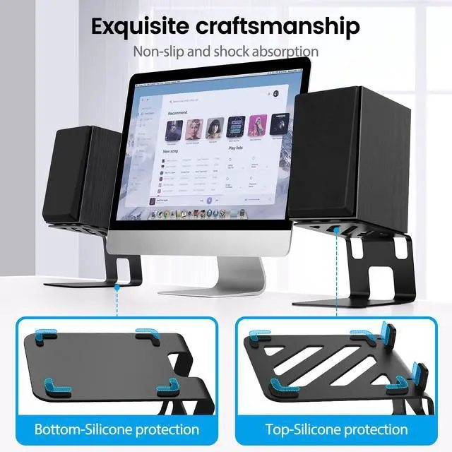 Alt view image 3 of 7 - Desktop Speaker Stands with Vibration Absorption Pads, Metal Speaker Stands Pair Support Up to 40lbs,Bookshelf Speaker Stands for Better Audio Experience (7.09 x 5.51 x 5.12 inch)