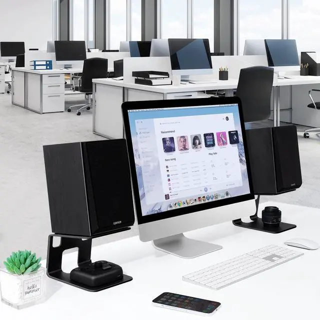 Alt view image 7 of 7 - Desktop Speaker Stands with Vibration Absorption Pads, Metal Speaker Stands Pair Support Up to 40lbs,Bookshelf Speaker Stands for Better Audio Experience (7.09 x 5.51 x 5.12 inch)