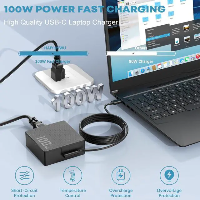 Alt view image 2 of 7 - 100W 65W USB C Laptop Charger | Compatible with Asus ROG Ally X/Z1 Ally Dock Flow X13/Z13 GV301/GV302/GZ301 ZenBook 14/14X/S13 Zephyrus G18/G16/G14 Strix