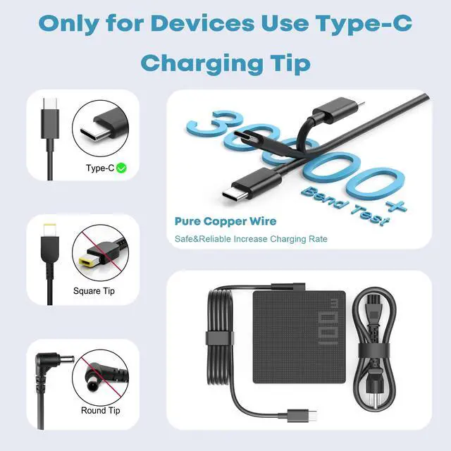 Alt view image 4 of 7 - 100W 65W USB C Laptop Charger | Compatible with Asus ROG Ally X/Z1 Ally Dock Flow X13/Z13 GV301/GV302/GZ301 ZenBook 14/14X/S13 Zephyrus G18/G16/G14 Strix