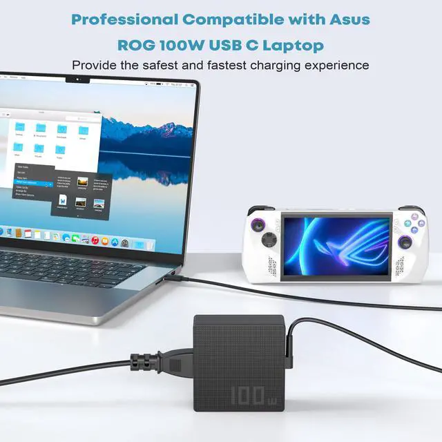 Alt view image 6 of 7 - 100W 65W USB C Laptop Charger | Compatible with Asus ROG Ally X/Z1 Ally Dock Flow X13/Z13 GV301/GV302/GZ301 ZenBook 14/14X/S13 Zephyrus G18/G16/G14 Strix