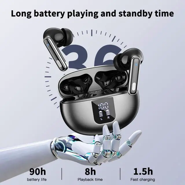 Alt view image 3 of 7 - IP7 Wireless Earbuds for Sport Bluetooth Earbuds with Bass Stereo for boy | Wireless earbuds with Bluetooth 6.1 ANC noise Reduction LED Display 90 hours playtime and IPX7 waterproof for Gym Running