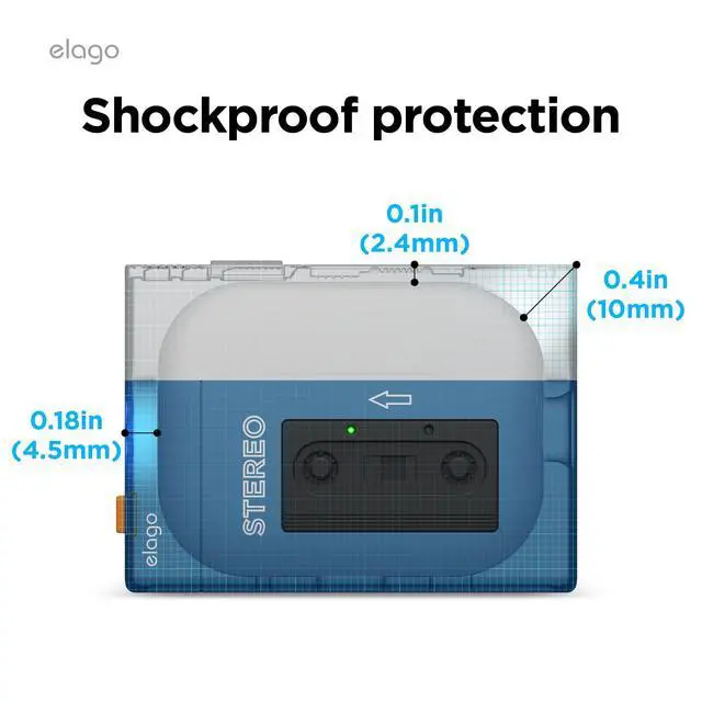 Alt view image 5 of 7 - Cassette Tape Player Case for AirPods Pro 2 | Lanyard Included, Shock Resistant, Full Protection, for Men (Blue)