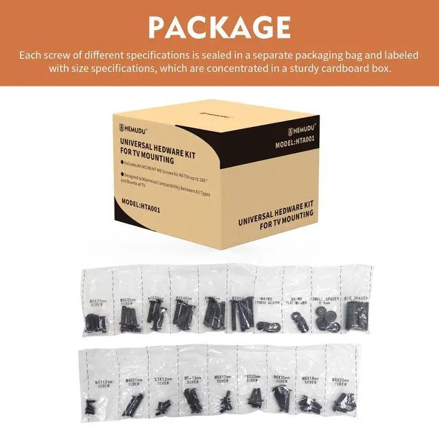 Alt view image 7 of 7 - TV Mount Screws Universal TV Installation Hardware Kit Includes M4 M5 M6 M8 Sets Screws and Spacers for Samsung, Vizio, LG, TCL, Sony, Sharp, Philips, Panasonic & More Up to 100" HTA001