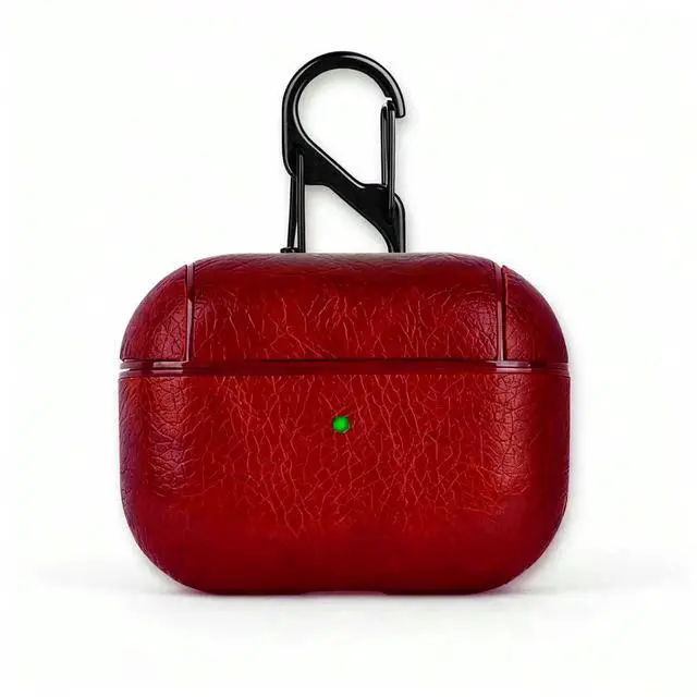 Main image of for AirPods Pro 3 Case Leather, PU Leather Protective Cover for AirPods Pro 3rd Gen One-Piece Full Body Bumper Case with Hanging Hook, Front LED Visible,Red
