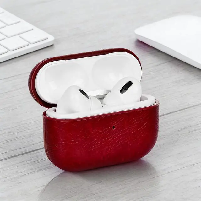 Alt view image 2 of 7 - for AirPods Pro 3 Case Leather, PU Leather Protective Cover for AirPods Pro 3rd Gen One-Piece Full Body Bumper Case with Hanging Hook, Front LED Visible,Red