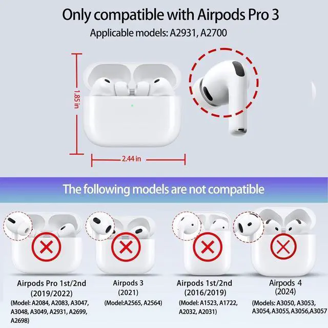 Alt view image 3 of 7 - for AirPods Pro 3 Case Leather, PU Leather Protective Cover for AirPods Pro 3rd Gen One-Piece Full Body Bumper Case with Hanging Hook, Front LED Visible,Red