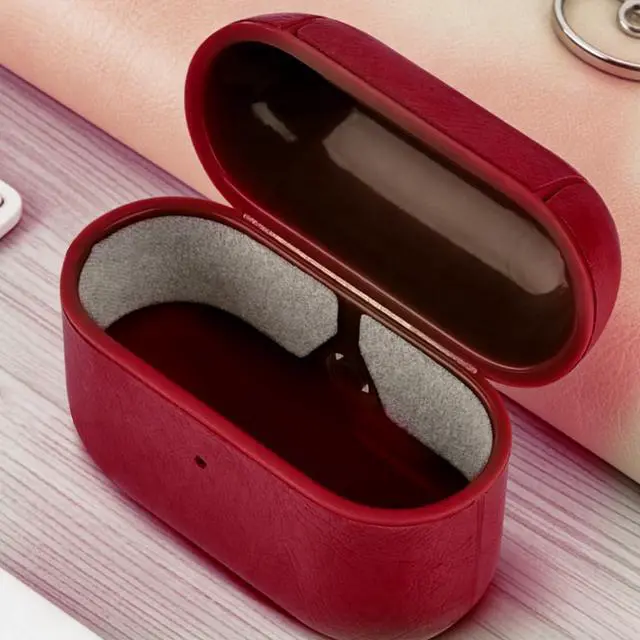 Alt view image 5 of 7 - for AirPods Pro 3 Case Leather, PU Leather Protective Cover for AirPods Pro 3rd Gen One-Piece Full Body Bumper Case with Hanging Hook, Front LED Visible,Red