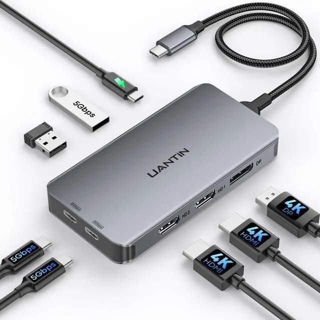 Main image of Laptop Docking Station 3 Monitors, 8-in-1 USB C Dock with 2 HDMI, DP | USB C Docking Station Dual Monitor with 4K@60Hz HDMI, DisplayPort, USB A & USBC Data, 100W PD, USBC Adapter for Dell,HP