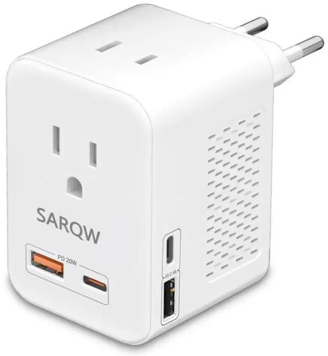 Main image of 220V to 110V Voltage Conversion Plug Adapter for Traveling from USA to Europe with 2 USB and 2 USBC Ports PD 20 W, 2 AC Outlets International Power Adapter