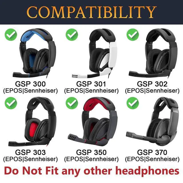 Alt view image 2 of 6 - Cooling Gel Earpads Replacement for Sennheiser GSP 370/350/303/302/301/300 Headphones, Ear Pads Cushions for GSP370, GSP350 Headset, with Noise Isolation Memory Foam - Black