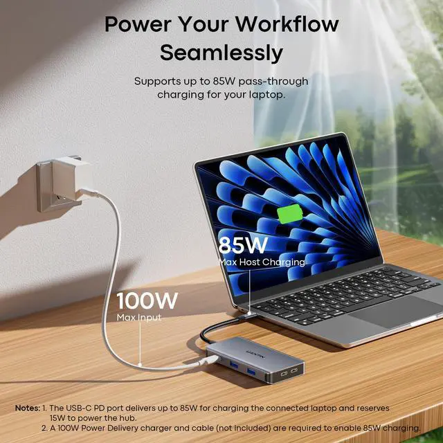 Alt view image 6 of 7 - Laptop Docking Station 3 Monitors, 8-in-1 USB C Dock with 2 HDMI, DP | USB C Docking Station Dual Monitor with 4K@60Hz HDMI, DisplayPort, USB A & USBC Data, 100W PD, USBC Adapter for Dell,HP