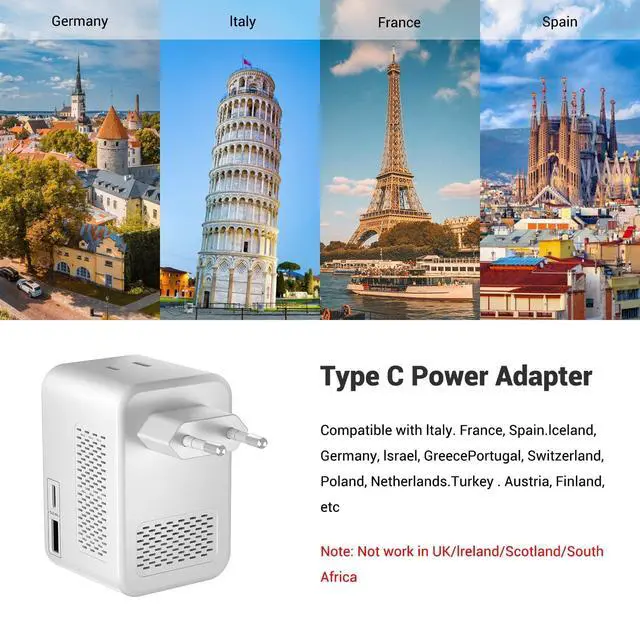 Alt view image 6 of 7 - 220V to 110V Voltage Conversion Plug Adapter for Traveling from USA to Europe with 2 USB and 2 USBC Ports PD 20 W, 2 AC Outlets International Power Adapter