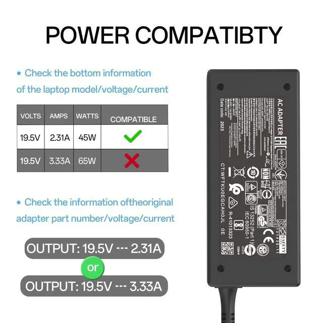 Alt view image 2 of 7 - 45w Smart ac Adapter Fit for HP 741727-001 721092-001 719309-001 TPN-CA14 L25296-002 Stream11 13 14 Pavilion 14 15 Elitebook G3 G4 ProBook G2 G3 G4 13252 19.5V 2.31A Power Charger Cord with Blue Tip