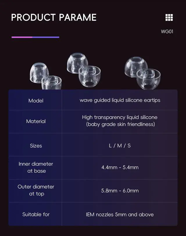 Alt view image 7 of 7 - WG01 Earbud Tips Wave Guided Liquid Silicone Eartips Replacement 3set
