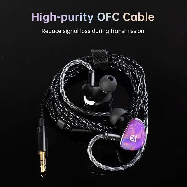 Alt view image 5 of 7 - KBEAR KB02 Colorful Resin Shell in Ear Monitor Headphones, Bone Conduction Dynamic Driver Wired Earbuds, IEM Headphones HiFi Earphones with 2Pin 4N OFC Cable 3.5mm Plug for Singers Musicians, Purple