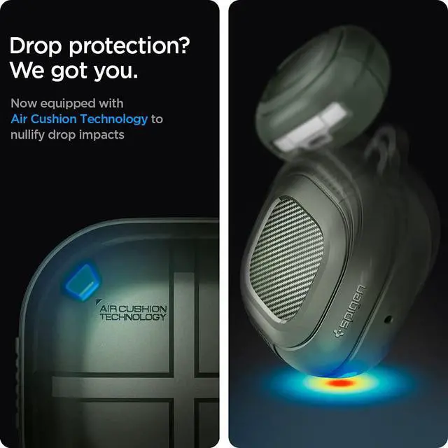 Alt view image 5 of 7 - Rugged Armor for Galaxy Buds Core, Buds FE, Buds 2 Pro & Buds Live | TPU & PC Dual Layer, Drop Protection, Included Carabiner - Military Green