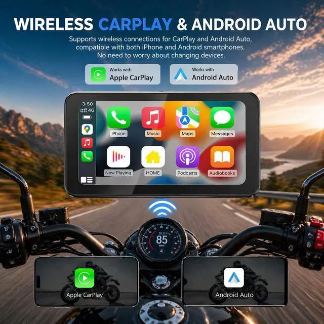 Alt view image 2 of 6 - CL871 6.25" Motorcycle CarPlay Screen, IP67, 900-Nit Display | Wireless CarPlay & Android Auto, 900-nit display, Bluetooth audio, auto brightness, IP67 and dual power options