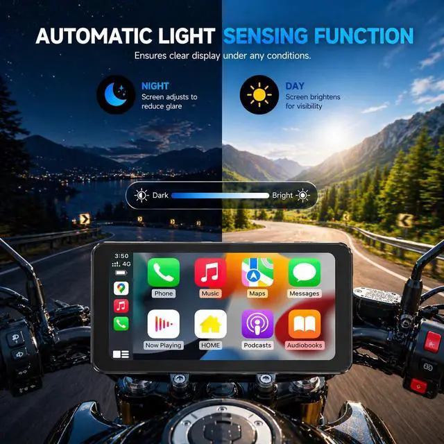 Alt view image 4 of 6 - CL871 6.25" Motorcycle CarPlay Screen, IP67, 900-Nit Display | Wireless CarPlay & Android Auto, 900-nit display, Bluetooth audio, auto brightness, IP67 and dual power options