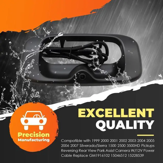 Alt view image 3 of 7 - Tailgate Handle Backup Camera Fit 1999-2006 Silverado/Sierra 1500 | 1916102,Fit 1999-2006 2500 3500 HD Pickups Reversing Rear View Park Assist Camera W/12V Power Cable 15046512 15228539