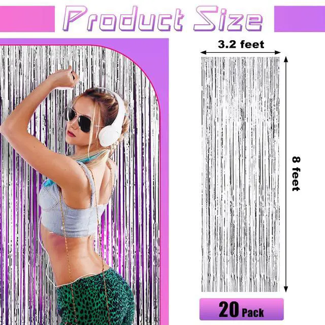 Alt view image 2 of 6 - 20 Pcs Silver Foil Fringe Backdrop 3.28 x 8.2 ft Metallic Tinsel Curtains for 2026 Graduation Party Photo Birthday Wedding Baby Shower Bridal Photo Decor