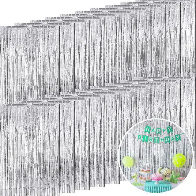 Main image of 20 Pcs Silver Foil Fringe Backdrop 3.28 x 8.2 ft Metallic Tinsel Curtains for 2026 Graduation Party Photo Birthday Wedding Baby Shower Bridal Photo Decor