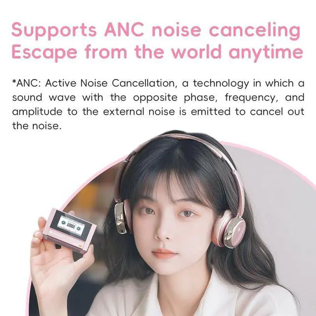 Alt view image 4 of 7 - Anytime Active Noise Cancelling Bluetooth 5.4 Retro Headphones, 58H Playtime, with Microphone,Light Weight Earphones Comfort Headsets for Travel,Home (Titanium Gold)