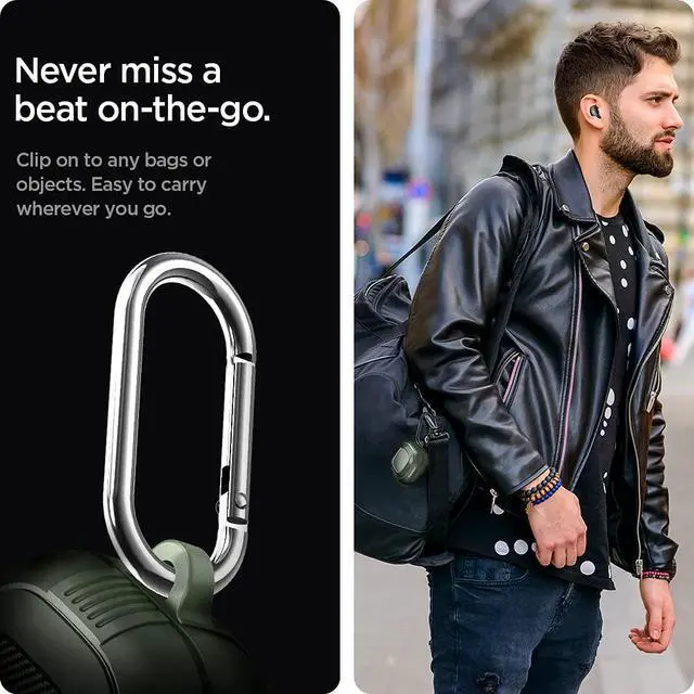 Alt view image 4 of 7 - Rugged Armor for Galaxy Buds Core, Buds FE, Buds 2 Pro & Buds Live | TPU & PC Dual Layer, Drop Protection, Included Carabiner - Military Green
