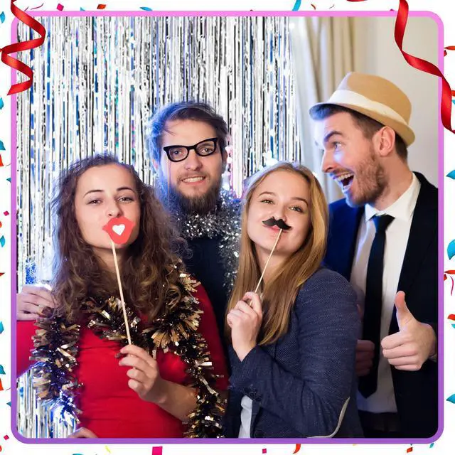 Alt view image 5 of 6 - 20 Pcs Silver Foil Fringe Backdrop 3.28 x 8.2 ft Metallic Tinsel Curtains for 2026 Graduation Party Photo Birthday Wedding Baby Shower Bridal Photo Decor