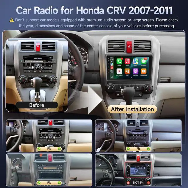 Alt view image 2 of 7 - Fast Boot Linux Car Radio for Honda CRV 2007 2008 2009 2010 2011 | 9" IPS Touchscreen for CRV Radio with Wireless Carplay/Android Auto/Bluetooth/FM/Mirrorlink/SWC/Camera/MIC