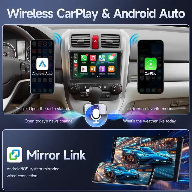 Alt view image 3 of 7 - Fast Boot Linux Car Radio for Honda CRV 2007 2008 2009 2010 2011 | 9" IPS Touchscreen for CRV Radio with Wireless Carplay/Android Auto/Bluetooth/FM/Mirrorlink/SWC/Camera/MIC