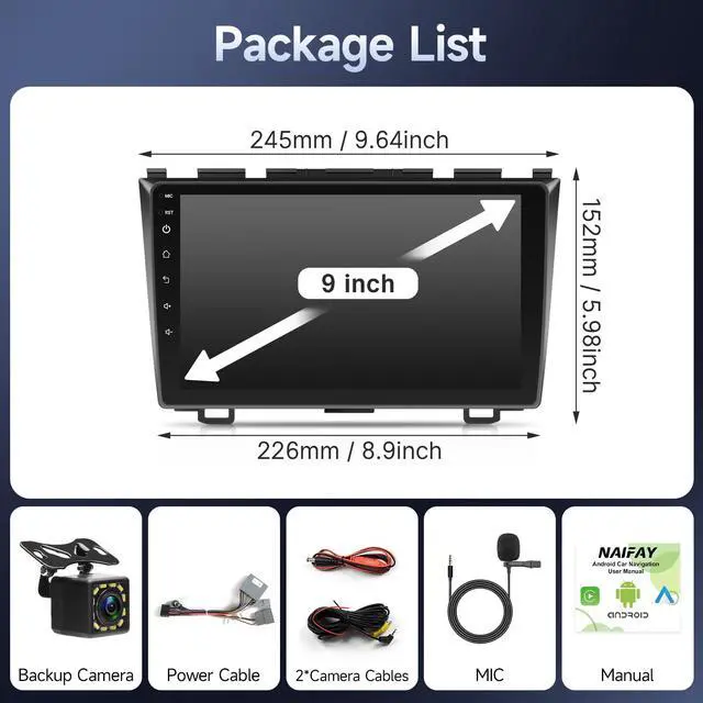Alt view image 7 of 7 - Fast Boot Linux Car Radio for Honda CRV 2007 2008 2009 2010 2011 | 9" IPS Touchscreen for CRV Radio with Wireless Carplay/Android Auto/Bluetooth/FM/Mirrorlink/SWC/Camera/MIC