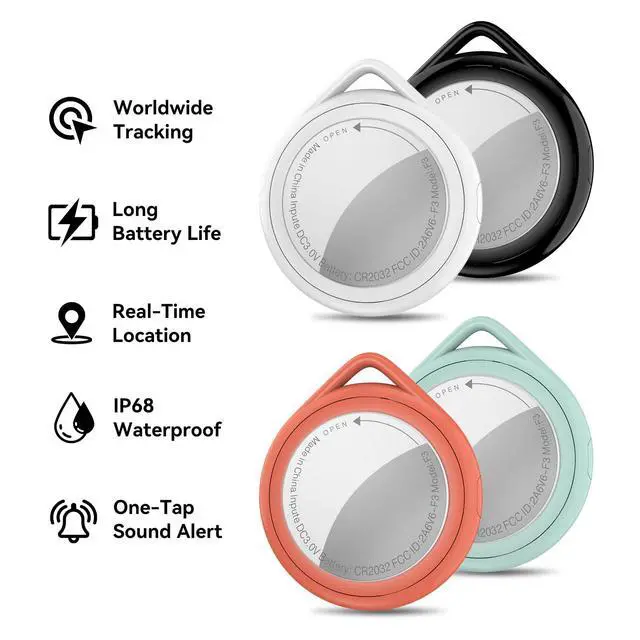Alt view image 2 of 7 - Air Tracker Tags 4 Pack, Bluetooth Tracker & Item Finders Work with Apple Find My, Replaceable Battery, Waterproof Smart Tag for Keys, Wallet, Luggage