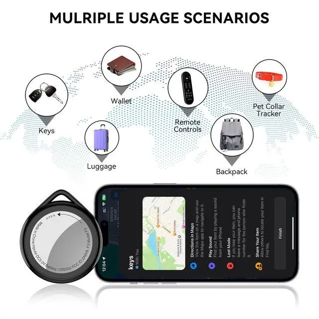 Alt view image 4 of 7 - Air Tracker Tags 4 Pack, Bluetooth Tracker & Item Finders Work with Apple Find My, Replaceable Battery, Waterproof Smart Tag for Keys, Wallet, Luggage