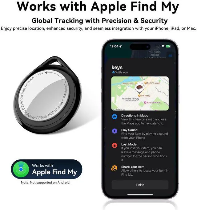 Alt view image 6 of 7 - Air Tracker Tags 4 Pack, Bluetooth Tracker & Item Finders Work with Apple Find My, Replaceable Battery, Waterproof Smart Tag for Keys, Wallet, Luggage
