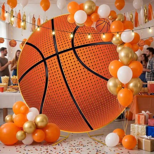 Alt view image 2 of 7 - Basketball Party Decorations 7.2ft Backdrop Decor Senior Night 2026 Kit Circle Cover and Metal Circle Arch Background Stand for Sports Theme Basketball Gender Reveal Party Decor
