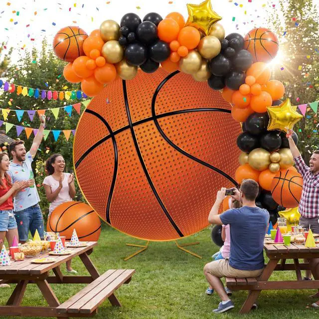 Alt view image 5 of 7 - Basketball Party Decorations 7.2ft Backdrop Decor Senior Night 2026 Kit Circle Cover and Metal Circle Arch Background Stand for Sports Theme Basketball Gender Reveal Party Decor