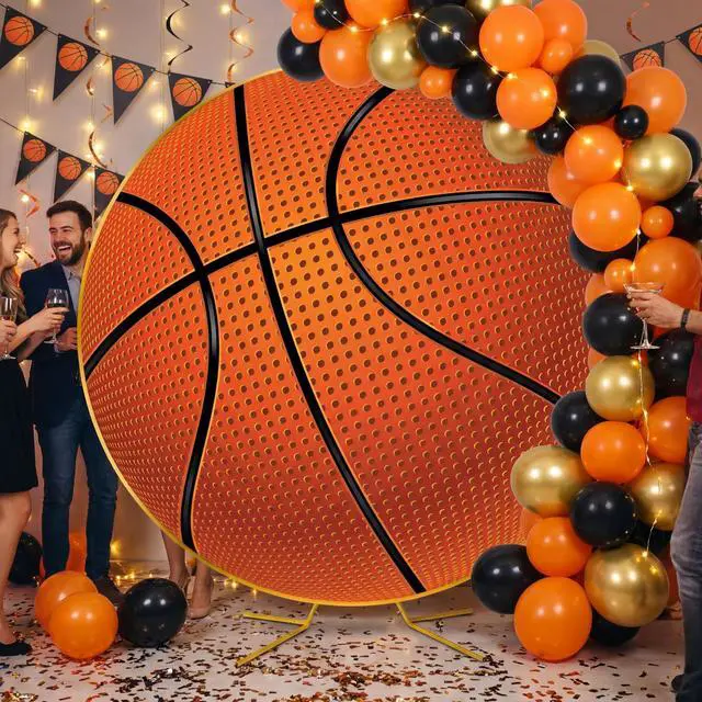 Alt view image 6 of 7 - Basketball Party Decorations 7.2ft Backdrop Decor Senior Night 2026 Kit Circle Cover and Metal Circle Arch Background Stand for Sports Theme Basketball Gender Reveal Party Decor