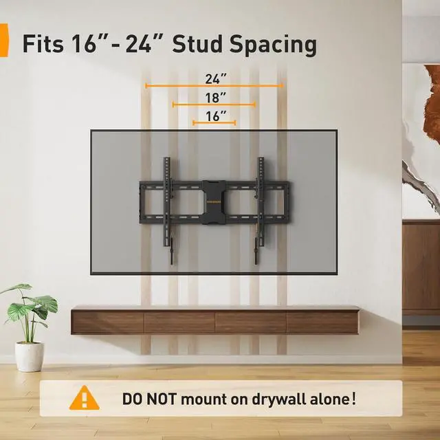 Alt view image 2 of 6 - Tilting TV Wall Mount for 3782 inch TVs up to 132 lbs | 1.5 low profile, fits 16/18/24 studs, easy lock & unlock design, 65 tilt tv wall mount max VESA 600x400mm, PGLT2