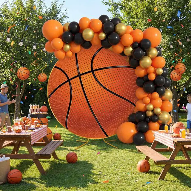 Alt view image 7 of 7 - Basketball Party Decorations 7.2ft Backdrop Decor Senior Night 2026 Kit Circle Cover and Metal Circle Arch Background Stand for Sports Theme Basketball Gender Reveal Party Decor
