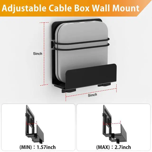 Alt view image 2 of 7 - Cable Box Mount, Modem Mount, Adjustable Cable Box Wall Mount Bracket | for Small and Wide Devices, Compatible With Media Players, Cable Boxes, Modems, DVD Players
