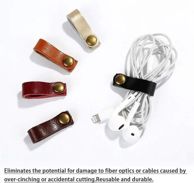 Alt view image 4 of 7 - 24 Pcs Leather Cable Straps Multi Color Handmade Leather Cord Organizer Portable Cable Tie Keeper Earphone Winder USB Cable Clips(2 Sizes,5 Colors)