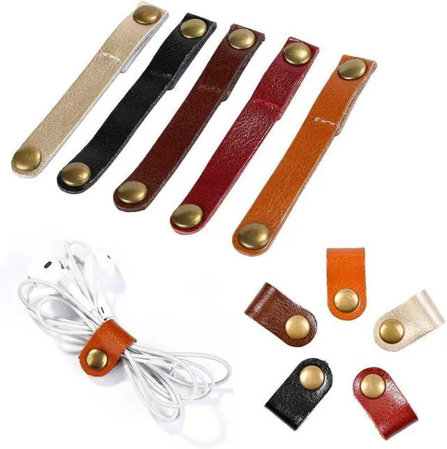 Alt view image 6 of 7 - 24 Pcs Leather Cable Straps Multi Color Handmade Leather Cord Organizer Portable Cable Tie Keeper Earphone Winder USB Cable Clips(2 Sizes,5 Colors)